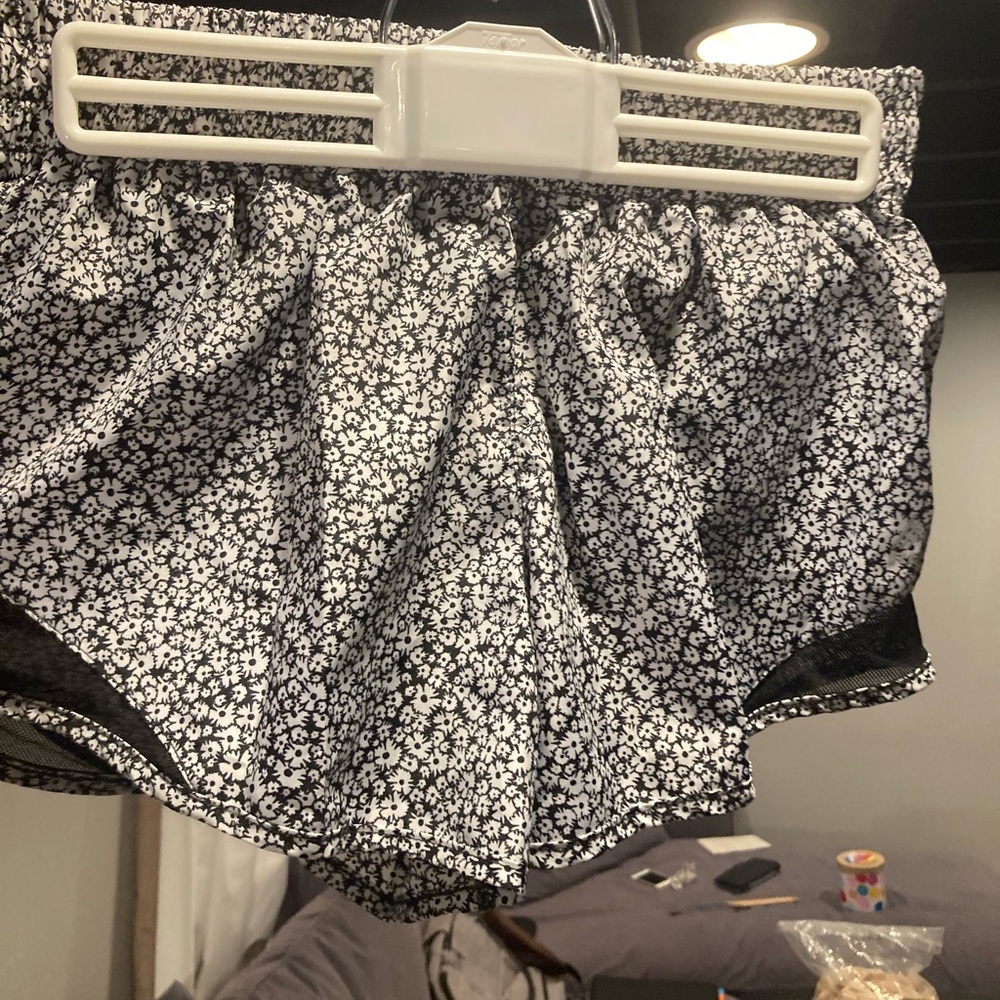 Black and white floral athletic shorts